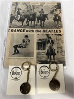 The Beatles, newspaper clipping and key chains