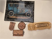Cadillac Wooden Plaque, Leather Goods & Vintage