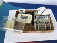 desk calculator, thermostat, brochure holder
