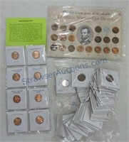 Lincoln cent lot: 53 wheats in 2x2's,