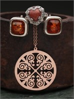 Sterling Silver Amber & Goldstone Jewelry - 28.58g