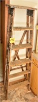 Vintage wooden ladder 5 step w/drop shelf 63" tall
