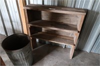 Wood Cabinet Hutch, Trash Can, Metal Stand