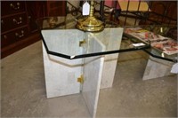 Two (2) Glass Topped End Tables w/ Marble Bases