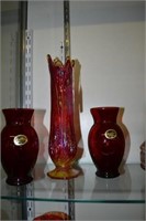 Pair of Anchor Glass Royal Ruby Vases & Carnival