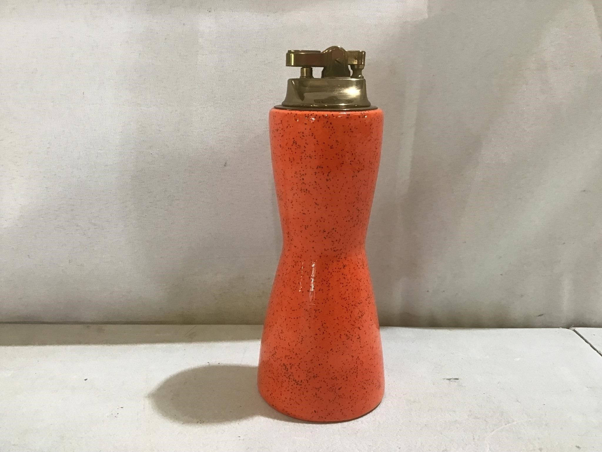 Art Deco orange speckle lighter 6.5”