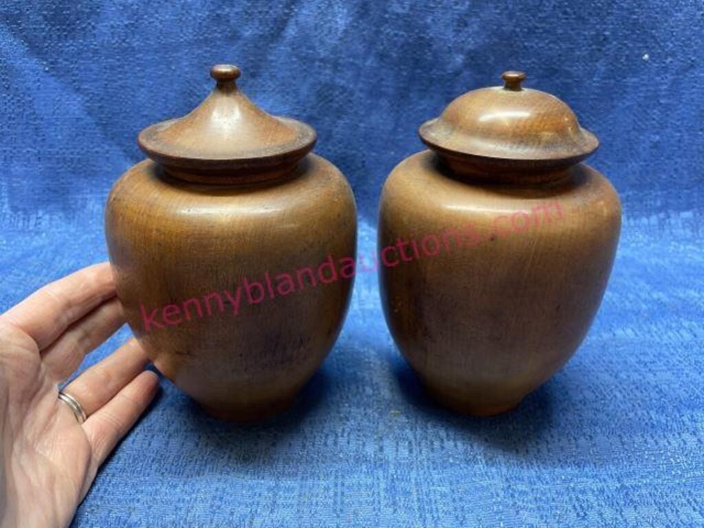 Pair wooden ginger jars (double lidded)