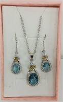 Earring and necklace set aquamarine color