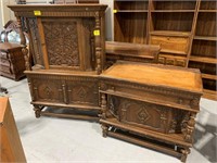 MATCHING CARVED WOOD BUFFETS, DINING HUTCH