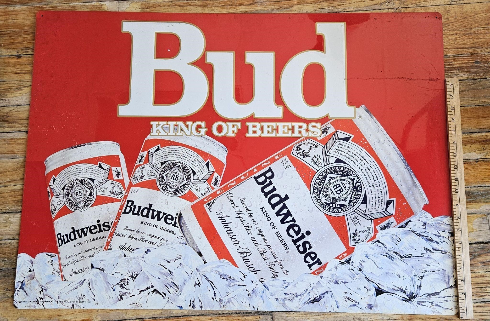 Large Metal Bud King of Beers Advertisement Sign