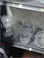 Shelf Lot of Mostly Clear Glass to Include V