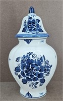 Blauw Delft Thistle Floral Vase w/ Lid