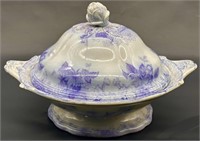 Antique Flow Blue Tureen CEM Staffordshire England