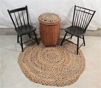 Lot, early chairs, splint basket and round