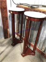 PR OF WOOD W/WHITE MARBLE TOP PLANT STANDS, 32.5"T