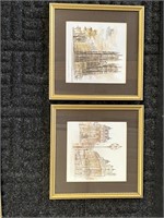 Pr Framed & Matted Architectural Art Pieces
