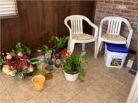 STORAGE CABINET, 2 CHAIRS, ALL PLANTERS