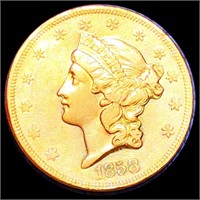 1858-S $20 Gold Double Eagle ABOUT UNCIRCULATED