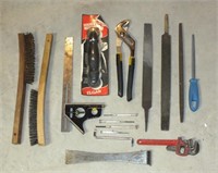 SQUARE, WIRE BRUSHES, PIPE WRENCH, FILES & MORE