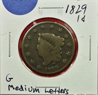 1829 Coronet Head Cent Med. Letters G