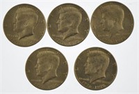 Five Bicentennial Kennedy Half Dollars