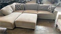 FABRIC SECTIONAL WITH OTTOMAN.(DAMAGED LEG)