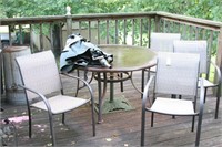 Outdoor Glass Top Table w/ 4 Chairs & Umbrella