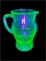 Uranium Glass ribbed diamond pattern pitcher