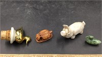 Duck Cork, Clay Pig, Turtles & Carved Duck