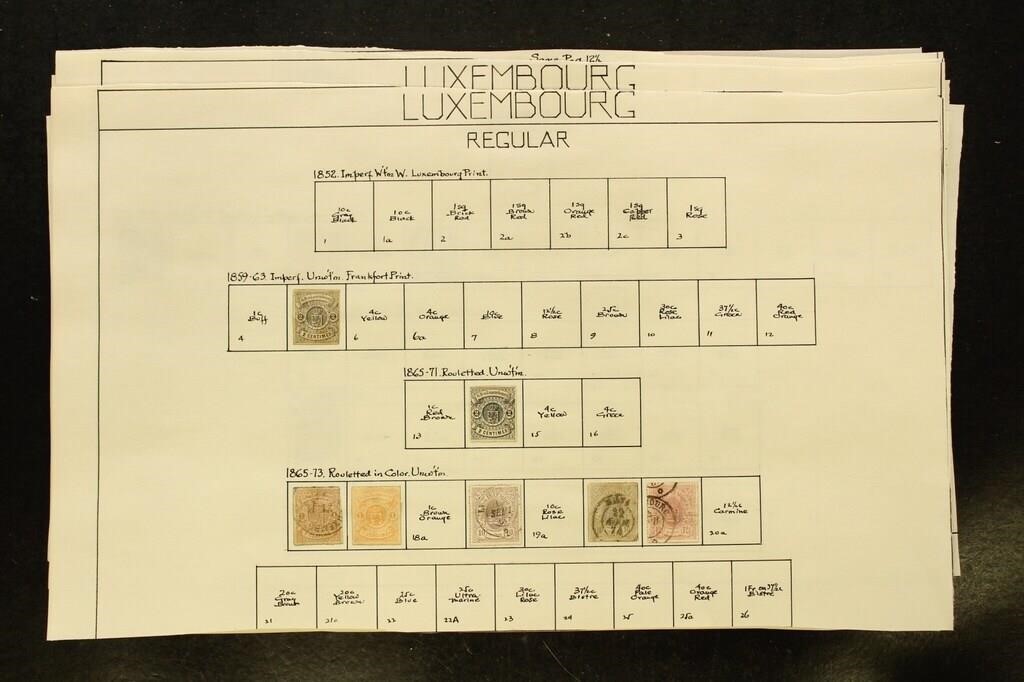 Luxembourg Stamps Used and Mint hinged on old page