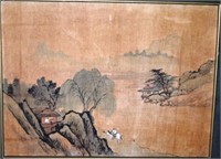 Chinese painting on silk of a figure on horseback