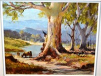 Malcolm Peryman, rural scene with cattle at dam,