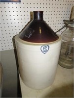 5 GALLON BROWN & WHITE CROCK JUG NO CRACKS