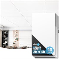 Art3d 10pk Smooth Tile 2ftx4ft  PVC  White