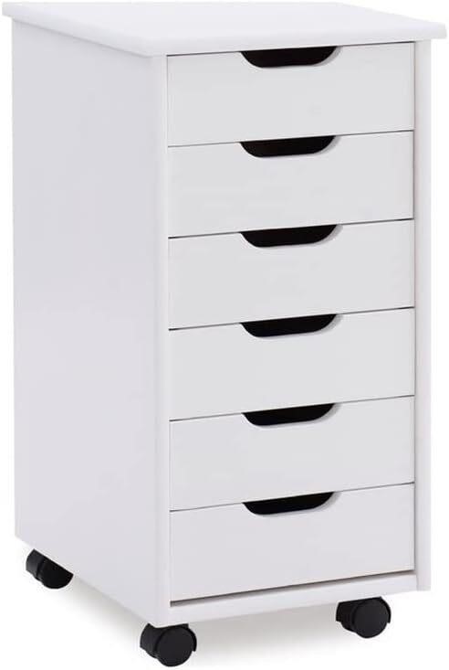 Linon 6-Drawer Wood Storage Cart  White Wash