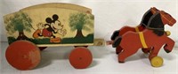 wooden horse drawn wagon w/ Mickey Mouse