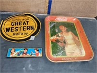1930 COCA COLA TRAY, CHICAGO RR PATCH & PAINT KIT