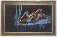 Vintage Velvet Lady Painting, Framed 23" x 36"