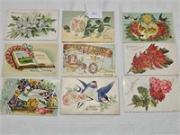 1900s whimsical & floral birthday postcards.