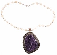 Pearl Sterling Silver Amethyst Necklace