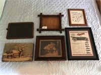 5 Assorted Pictures, Frames, & School Slate