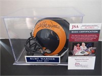 KURT WARNER SIGNED AUTO RAMS MINI HELMET JSA COA