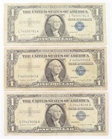 LOT OF THREE ONE DOLLAR SILVER CERTIFICATES