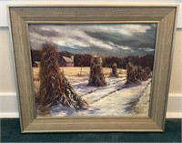 OIL ON CANVAS HAYSTACKS BY GINGERICH