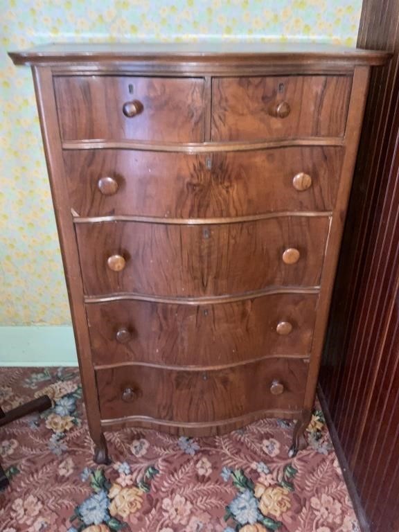 Six drawer wooden antique dresser