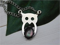 ABALONE OWL PENDANT NECKLACE ROCK STONE LAPIDARY S