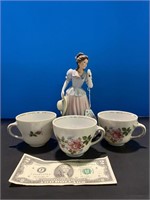 Figurine and tea cups 4 pc