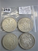 4  Silver Canadian Fifty Cents Coins