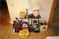 LAMPS, VINTAGE TROPHYS, PICTURE FRAMES, TV TRAY