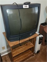OLDER SHARP COLOR TV W/ REMOTE PRESSED WOOD STAND